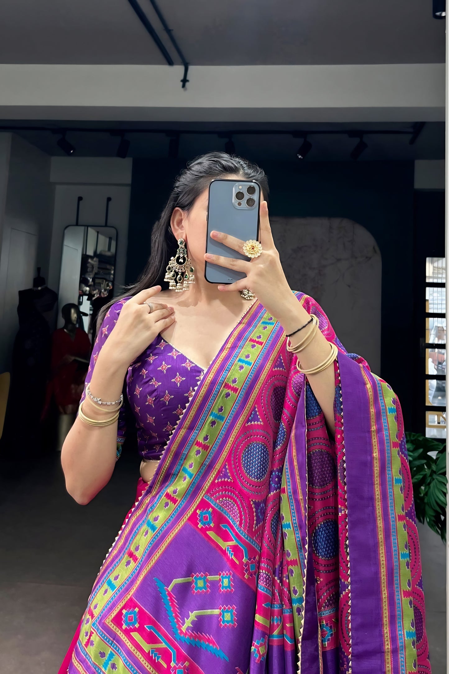 Vibrant Rani Pink and Purple Tasar Silk Semi-Stitched Lehenga Choli with Printed Dupatta