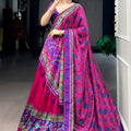 Vibrant Rani Pink and Purple Tasar Silk Semi-Stitched Lehenga Choli with Printed Dupatta
