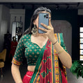Stunning Red and Green Tasar Silk Semi-Stitched Lehenga Choli with Printed Dupatta