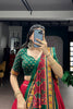 Stunning Red and Green Tasar Silk Semi-Stitched Lehenga Choli with Printed Dupatta