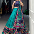 Elegant Teal Green and Purple Tasar Silk Semi-Stitched Lehenga Choli with Printed Dupatta