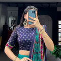 Elegant Teal Green and Purple Tasar Silk Semi-Stitched Lehenga Choli with Printed Dupatta