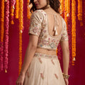 Elegant Cream Viscose Designer Lehenga Choli with Pink Dupatta and Beads Work for Women