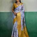 Elegant Sky Blue Pure Kanjivaram Tissue Silk Digital Printed Saree Zari Woven Border