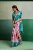 Beautiful Pink Pure Kanjivaram Tissue Silk Digital Printed Saree Zari Woven Border      
