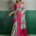 Elegant Mint Green Pure Kanjivaram Tissue Silk Digital Printed Saree Zari Woven Border