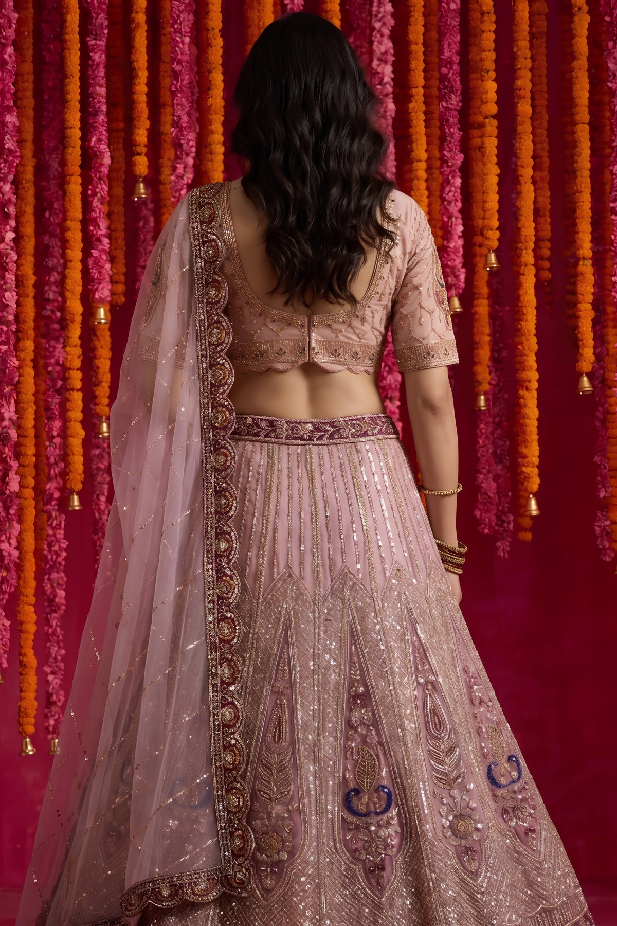 Mesmerizing Dusty Pink Net Designer Lehenga Choli with Beads Work and Dupatta for Women