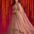 Stunning Peach Pink Organza Designer Lehenga Choli with Intricate Embroidery Work and Dupatta