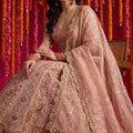Stunning Peach Pink Organza Designer Lehenga Choli with Intricate Embroidery Work and Dupatta