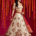 Radiant Cream Viscose Designer Lehenga Choli with Beads Work and Dupatta for Women