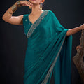 Teal Green Silk Saree with Embroidered Border Designer Saree