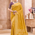 Mustard Yellow Kanjivaram Silk Saree with Rich Gold Zari Border