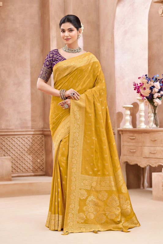 Mustard Yellow Kanjivaram Silk Saree with Rich Gold Zari Border
