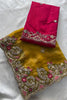 Mustard Yellow Tissue Silk Saree with Heavy Floral Embroidered Border