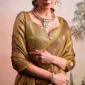 Rich Golden Brown Silk Saree Zari Polka Dot Weaving Designer Saree