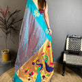 Teal Blue Soft Silk Saree with Contrast Designer Pallu and Zari Work