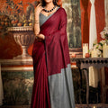 Wine Red and Grey Dual Tone Silk Saree with Minimal Design