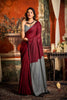 Wine Red and Grey Dual Tone Silk Saree with Minimal Design