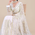 White Net Saree Gold Sequins Embroidery Designer Blouse