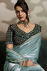 Mint Green Soft Silk Saree Designer Embroidered Blouse Zari Border