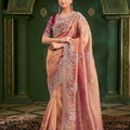 Peach Gold Saree Traditional Festive Designer Saree
