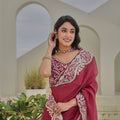 Rose Pink Georgette Saree Heavy Embroidered Border Designer Blouse