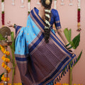 Sky Blue Silk Saree Navy Blue Woven Border Traditional Design