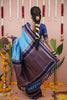 Sky Blue Silk Saree Navy Blue Woven Border Traditional Design