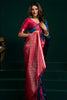Teal Blue Soft Silk Saree with Pink Contrast Border