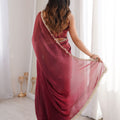Wine Organza Silk Saree with Designer Golden Lace Border