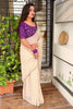 Off White Georgette Saree Golden Butti Designer Purple Floral Blouse
