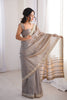 Elegant Grey Linen Designer Saree with Mirror Work Border