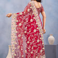 Designer Red Floral Embroidered Net Saree with Heavy Border