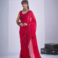 Rani Pink Organza Saree Black Embroidery Designer Party Wear Saree