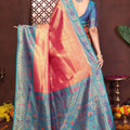 Pink Teal Banarasi Silk Saree with Rich Zari Weaving Designer Pallu