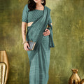 Teal Blue Woven Designer Saree with Matching Blouse