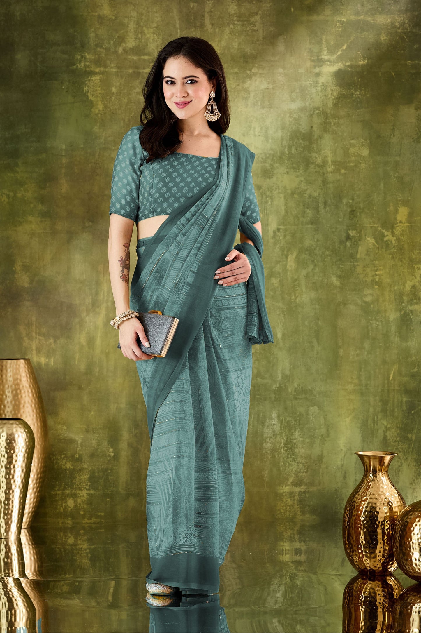 Teal Blue Woven Designer Saree with Matching Blouse
