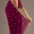Wine Silk Saree with Heavy Zari Embroidered Border Designer Blouse