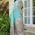 Aqua Blue Banarasi Silk Saree with Rich Woven Zari Pallu