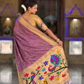 Mauve Cotton Silk Saree Golden Border Peacock Floral Designer Pallu