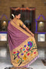 Mauve Cotton Silk Saree Golden Border Peacock Floral Designer Pallu