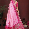 Pink Tie-Dye Silk Saree with Rani Pink Gold Woven Border