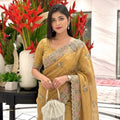 Mustard Gold Embroidered Silk Saree with Heavy Designer Border