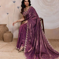 Wine Purple Silk Saree Golden Zari Embroidery Border Matching Blouse