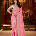 Pink Silk Saree with Heavy Gold Embroidery Designer Blouse 
