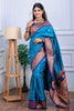 Teal Blue Kanjivaram Silk Saree with Gold Zari Border Butti Work