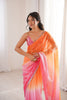 Peach Orange Hot Pink Ombre Organza Saree Embroidered Border