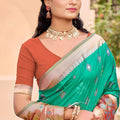 Green Silk Saree with Rich Copper Pallu Traditional Motifs