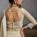 Cream Silk Saree with Designer White Lace Border Party Wear