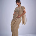 Golden Beige Silk Saree with Zari Embroidery Designer Blouse